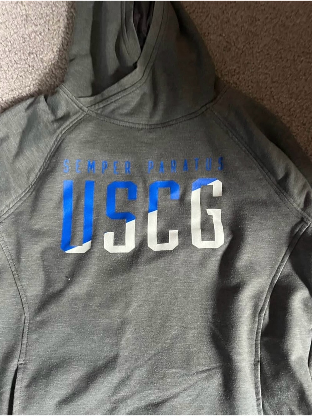 Under Armour Gray Hoodie with Blue and White USCG Lettering